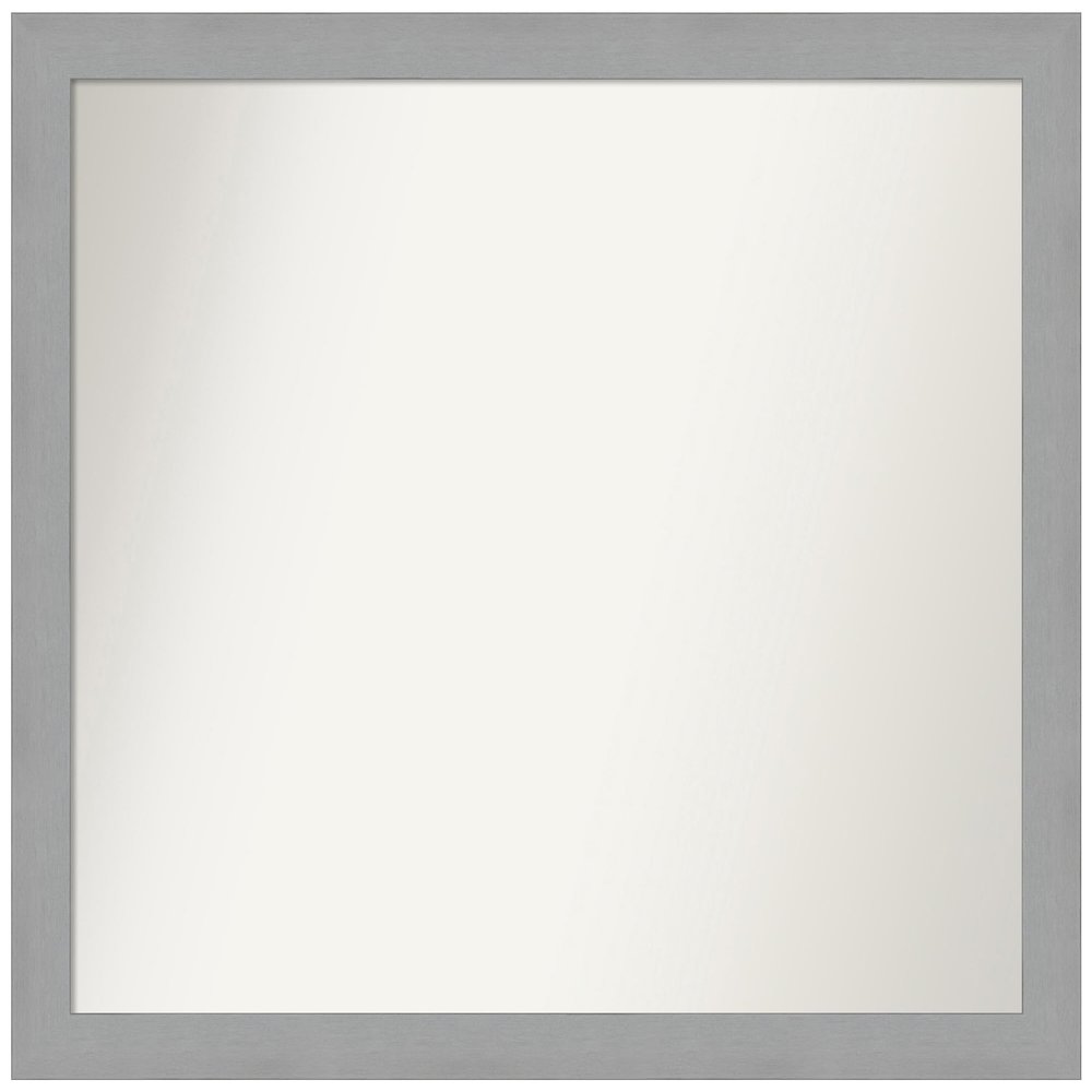 Amanti Art Silver Bathroom Mirror for Over Sink, 31x35 Custom Made Brushed Nickel Rectangle Vanity Mirror, Large Modern Wood Frame, Hangs Horizonally and Vertically, Wall Decor