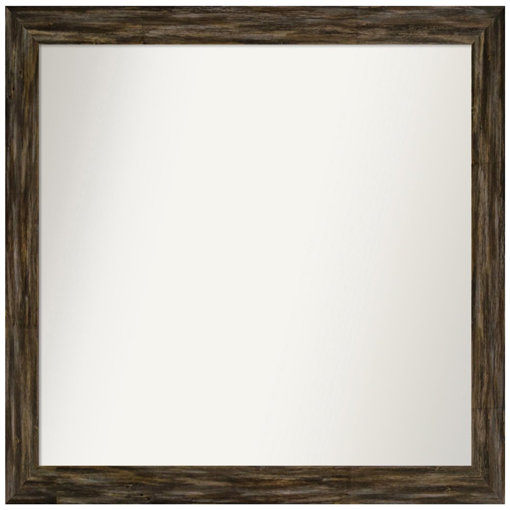 Amanti Art Brown Bathroom Mirror for Over Sink, 34x39 Custom Made Fencepost Brown Narrow Rectangle Vanity Mirror, Large Country Rustic Wood Frame, Hangs Horizonally and Vertically, Wall Decor