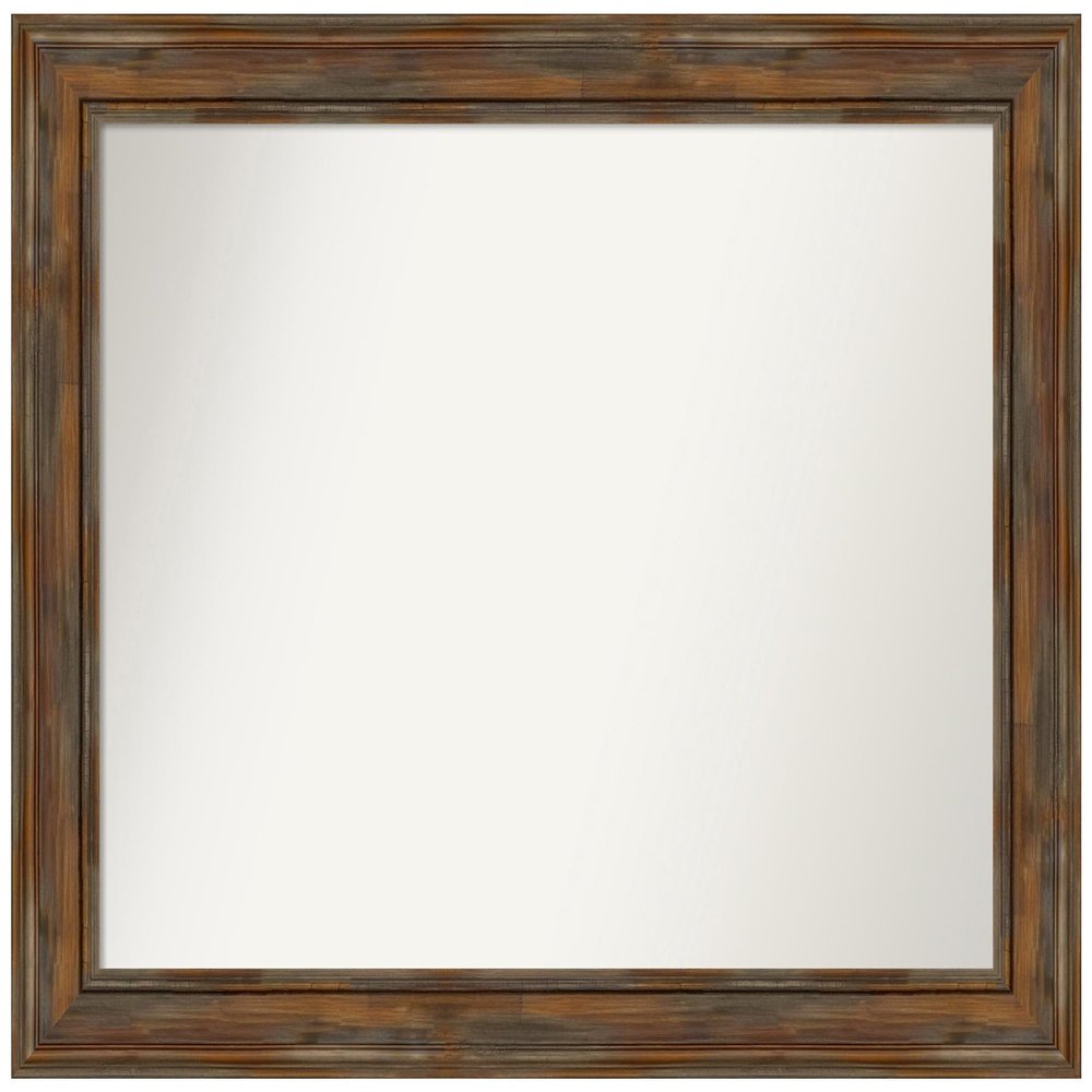 Amanti Art Brown Bathroom Mirror for Over Sink, 32x40 Custom Made Alexandria Rustic Brown Rectangle Vanity Mirror, Large Country Rustic Wood Frame, Hangs Horizonally and Vertically, Wall Decor