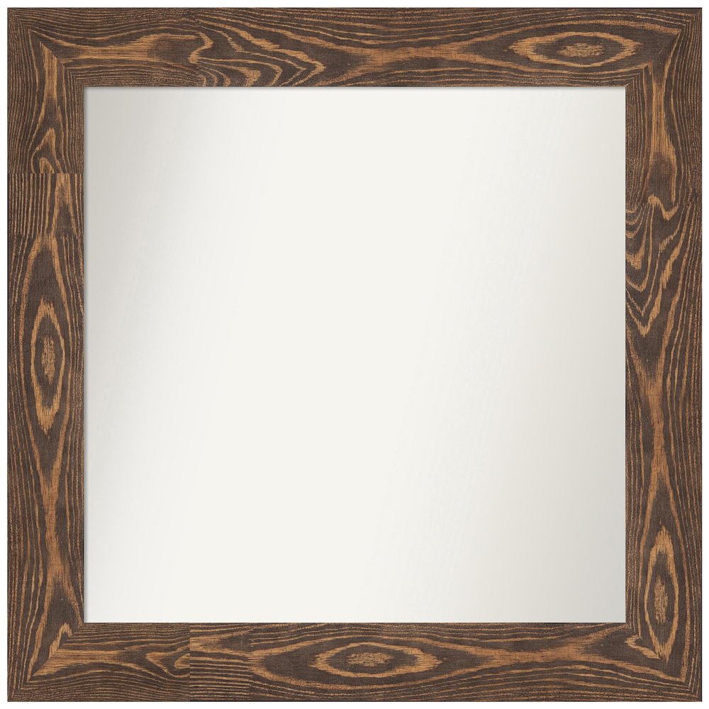 Amanti Art Brown Bathroom Mirror for Over Sink, 29x30 Custom Made Bridge Brown Rectangle Vanity Mirror, Medium Country Rustic Wood Frame, Hangs Horizonally and Vertically, Wall Decor