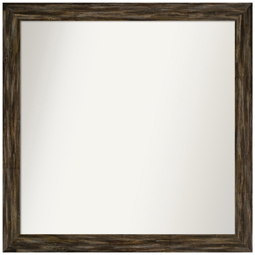 Amanti Art Brown Bathroom Mirror for Over Sink, 36x37 Custom Made Fencepost Brown Narrow Rectangle Vanity Mirror, Large Country Rustic Wood Frame, Hangs Horizonally and Vertically, Wall Decor