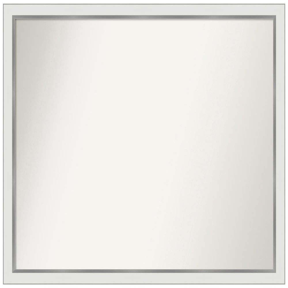 Amanti Art White Bathroom Mirror for Over Sink, 34x43 Custom Made Eva White Silver Narrow Rectangle Vanity Mirror, X-Large Modern Wood Frame, Hangs Horizonally and Vertically, Wall Decor