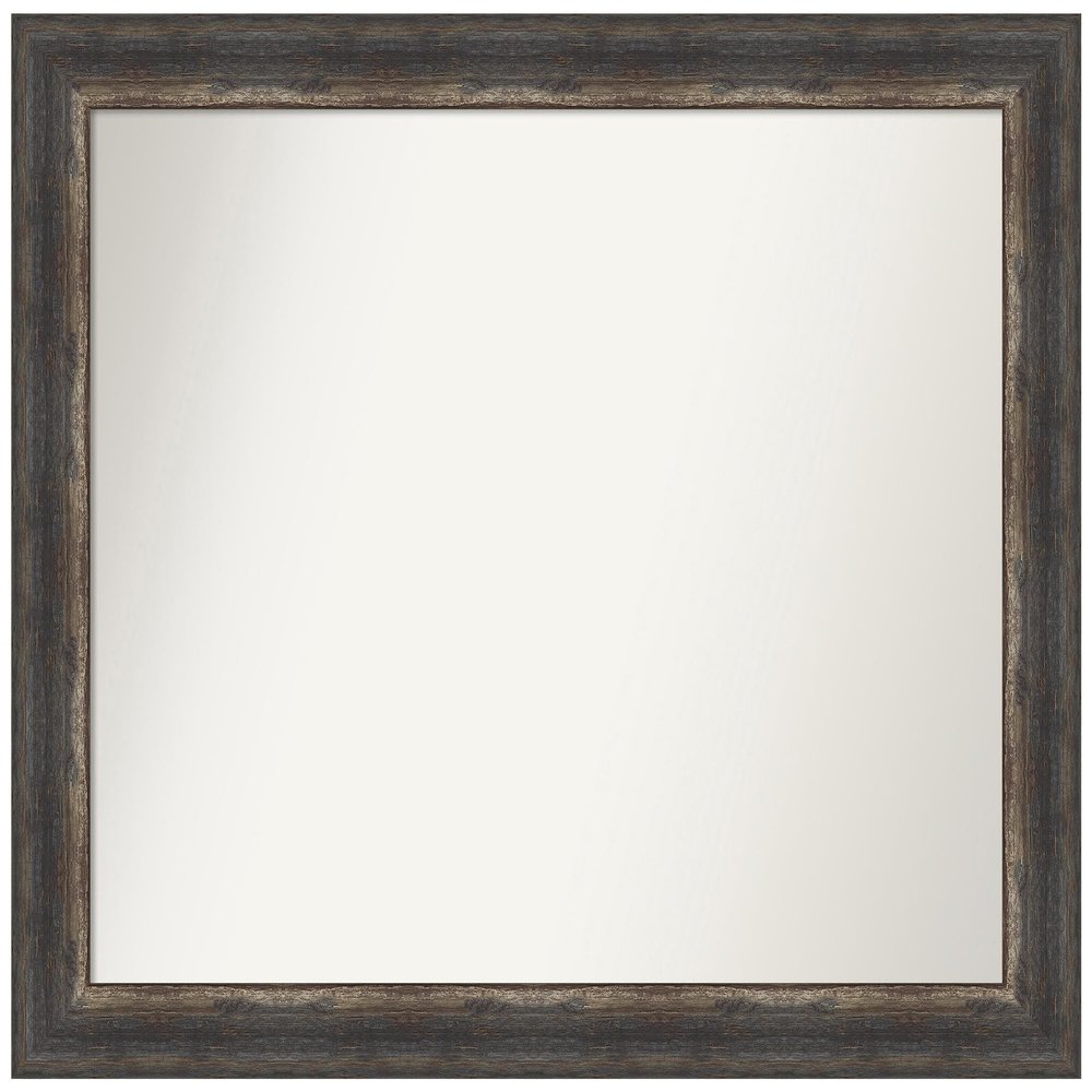 Amanti Art Brown Bathroom Mirror for Over Sink, 32x39 Custom Made Bark Rustic Char Rectangle Vanity Mirror, Large Country Rustic Wood Frame, Hangs Horizonally and Vertically, Wall Decor