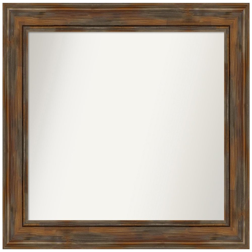 Amanti Art Brown Bathroom Mirror for Over Sink, 28x32 Custom Made Alexandria Rustic Brown Rectangle Vanity Mirror, Medium Country Rustic Wood Frame, Hangs Horizonally and Vertically, Wall Decor