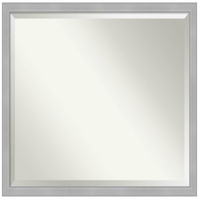 Amanti Art Silver Bathroom Mirror for Over Sink, 33x43 Vista Brushed Nickel Narrow Rectangle Vanity Mirror, X-Large Casual Frame, Hangs Horizonally and Vertically, Bathroom Wall Decor, Beveled Edge