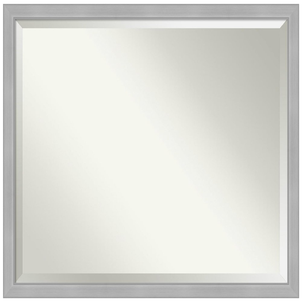 Amanti Art Silver Bathroom Mirror for Over Sink, 33x43 Vista Brushed Nickel Narrow Rectangle Vanity Mirror, X-Large Casual Frame, Hangs Horizonally and Vertically, Bathroom Wall Decor, Beveled Edge