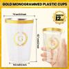 Datyiiha 100 Pieces Monogrammed Plastic Cups Gold Foil Letter G Disposable Cups 12 oz Clear Initial Party Cups for Wedding Birthday Baby Shower Personalized Party Drinkware view 2