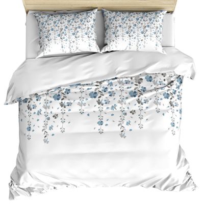 Blue Grey Florals Duvet Cover Cal. King Size, Spring Weeping Flowers Comforter Cover with Zipper Closure, 3 Piece Bedding Sets 1 Duvet Cover 90x106 Inches and 2 Pillow Shams