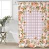 Anzona Thanksgiving Waterproof Shower Curtains Set - Extra Long 72 x 78 Inch, Pink Pumpkins Green Leaves Fall Flower Plaid Polyester Bathroom Curtain with 12 Hooks, Bathroom Accessories, 1 Panel view 1