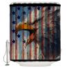 Anzona Eagle Waterproof Shower Curtains Set - Standard 66 x 72 Inch, Star Flag Red Blue Wood Grain Abstract Art Polyester Fabric Bathroom Curtain with 12 Hooks, Bathroom Accessories, 1 Panel view 2