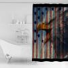 Anzona Eagle Waterproof Shower Curtains Set - Standard 66 x 72 Inch, Star Flag Red Blue Wood Grain Abstract Art Polyester Fabric Bathroom Curtain with 12 Hooks, Bathroom Accessories, 1 Panel view 3