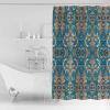 Anzona Blue Flower Waterproof Shower Curtains Set - Extra Long 72 x 96 Inch, Beige Ethnic Vintage Floral Pattern Abstract Art Polyester Bathroom Curtain with 12 Hooks, Bathroom Accessories, 1 Panel view 3