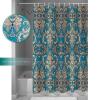 Anzona Blue Flower Waterproof Shower Curtains Set - Extra Long 72 x 96 Inch, Beige Ethnic Vintage Floral Pattern Abstract Art Polyester Bathroom Curtain with 12 Hooks, Bathroom Accessories, 1 Panel view 4
