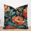 ArogGeld Chinoiserie Chic Cushion Covers Chinoiserie Coral Peony Floral Sofa Pillow Cover Peony Flower Teal Green and Red Accent Pillow Farmhouse Decor for Chair Sofa 24x24in White Flax view 1