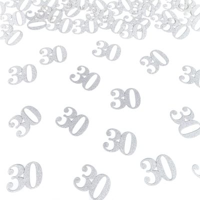 30th Happy Birthday Confetti Decorations - Number 30 Silver Glitter Table Confetti for 30th Birthday, 30th Anniversary Wedding Party Supplies