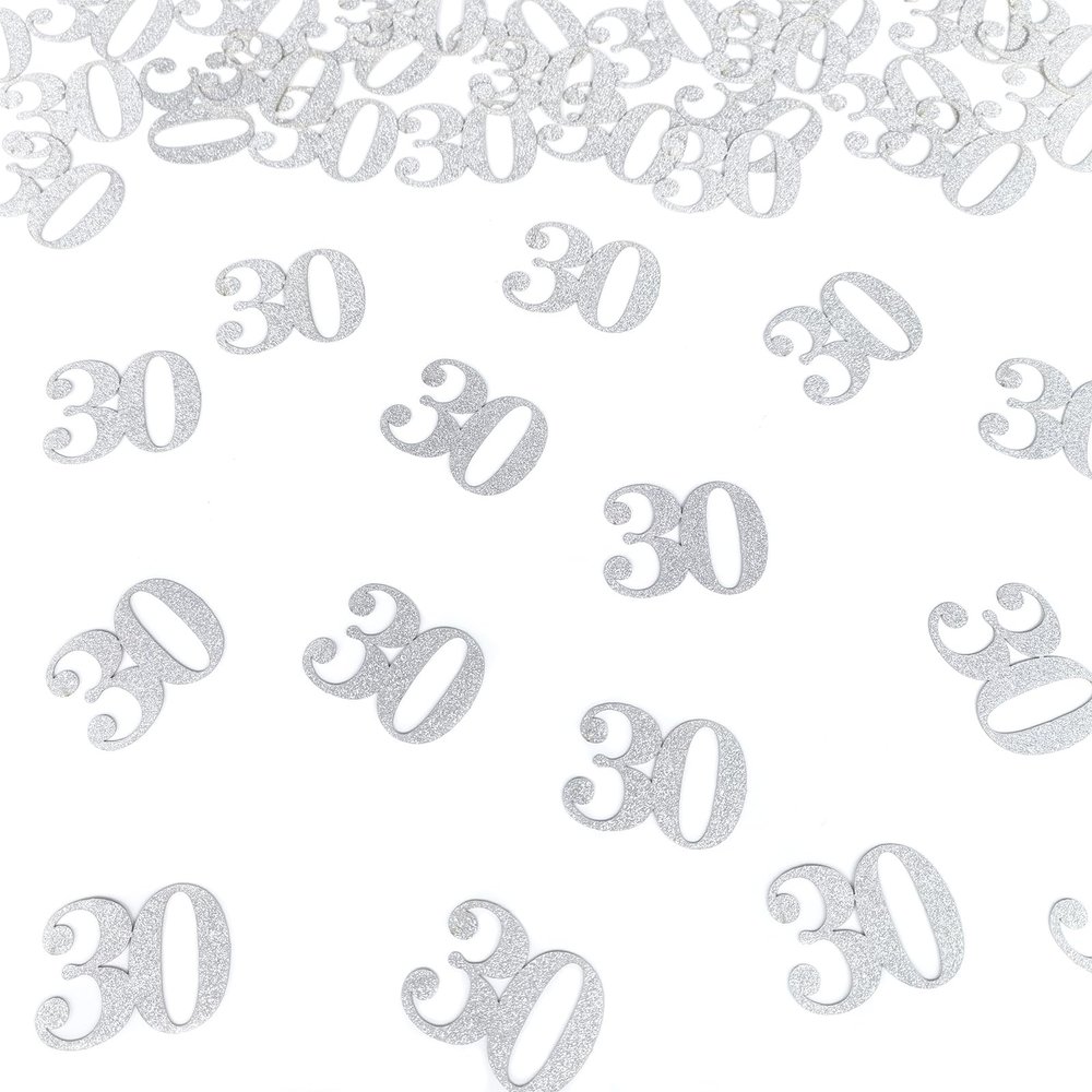 30th Happy Birthday Confetti Decorations - Number 30 Silver Glitter Table Confetti for 30th Birthday, 30th Anniversary Wedding Party Supplies