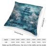 ArogGeld Aqua Teal Blue Asian Scenic Pagoda Throw Pillow Covers Oriental Ancient Pagoda China Garden Decorative Sofa Cushion Cover Chinoiserie Chic Farmhouse Pillow Cases 24x24in White Flax view 2