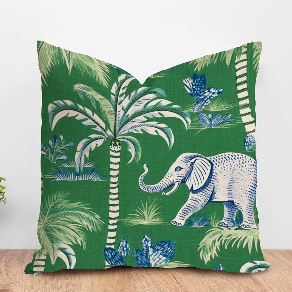 ArogGeld Green with Elephant and Donkey Cushion Cover Chinoiserie Green Tree and Animal Square Throw Pillow Covers Chinoiserie Style Throw Pillow Case for Chair Sofa 26x26in White Linen