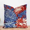 ArogGeld Red and Blue Chinoiserie Floral Peony Cushion Cover Watercolor Navy Blue Red Flower Square Sofa Pillow Cover Japanese Asian Style Pillow Cover Case for Chair Sofa 24x24in White Linen view 1