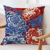 ArogGeld Red and Blue Chinoiserie Floral Peony Cushion Cover Watercolor Navy Blue Red Flower Square Sofa Pillow Cover Japanese Asian Style Pillow Cover Case for Chair Sofa 24x24in White Linen view 3