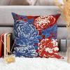 ArogGeld Red and Blue Chinoiserie Floral Peony Cushion Cover Watercolor Navy Blue Red Flower Square Sofa Pillow Cover Japanese Asian Style Pillow Cover Case for Chair Sofa 24x24in White Linen view 4