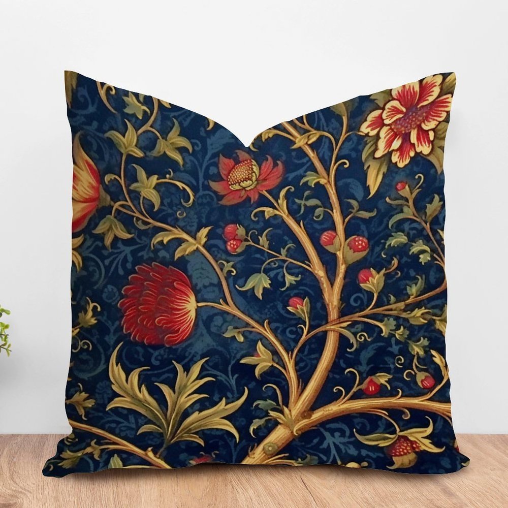 ArogGeld Botanical Burgundy Gold Olive Flower Farmhouse Throw Pillow Navy Blue and Red Floral White Linen Sofa Cushion Cover Japanese Chinoiserie Accent Pillow for Living Room 24x24in