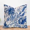 ArogGeld Chinoiserie Blue Flower Farmhouse Sofa Pillowcase Blue and Ivory Indigo Floral White Linen Cushion Cover Japanese Chinoiserie Pillow Sham with Zipper for Living Room 20x20in view 1