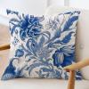 ArogGeld Chinoiserie Blue Flower Farmhouse Sofa Pillowcase Blue and Ivory Indigo Floral White Linen Cushion Cover Japanese Chinoiserie Pillow Sham with Zipper for Living Room 20x20in view 3