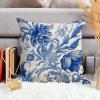 ArogGeld Chinoiserie Blue Flower Farmhouse Sofa Pillowcase Blue and Ivory Indigo Floral White Linen Cushion Cover Japanese Chinoiserie Pillow Sham with Zipper for Living Room 20x20in view 4
