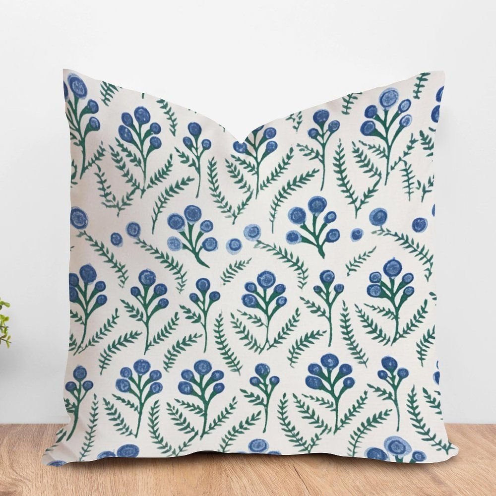 ArogGeld Peacock Green Blue Lotus Flower Farmhouse Sofa Cushion Cover Botanical Floral Blue Lotus Home Decor Cushion Cover Oriental Chinoiserie Pillow Cover Case 26x26in White Linen