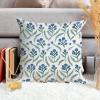 ArogGeld Peacock Green Blue Lotus Flower Farmhouse Sofa Cushion Cover Botanical Floral Blue Lotus Home Decor Cushion Cover Oriental Chinoiserie Pillow Cover Case 26x26in White Linen view 4