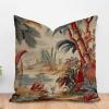 ArogGeld Antique Chinoiserie Asian Scenic Farmhouse Cushion Covers Brown Linen Bird and Flower Home Decor Cushion Cover Asian Style Chinoiserie Double Side Throw Pillowcase 16x16in White Linen view 1