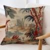 ArogGeld Antique Chinoiserie Asian Scenic Farmhouse Cushion Covers Brown Linen Bird and Flower Home Decor Cushion Cover Asian Style Chinoiserie Double Side Throw Pillowcase 16x16in White Linen view 3