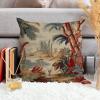 ArogGeld Antique Chinoiserie Asian Scenic Farmhouse Cushion Covers Brown Linen Bird and Flower Home Decor Cushion Cover Asian Style Chinoiserie Double Side Throw Pillowcase 16x16in White Linen view 4
