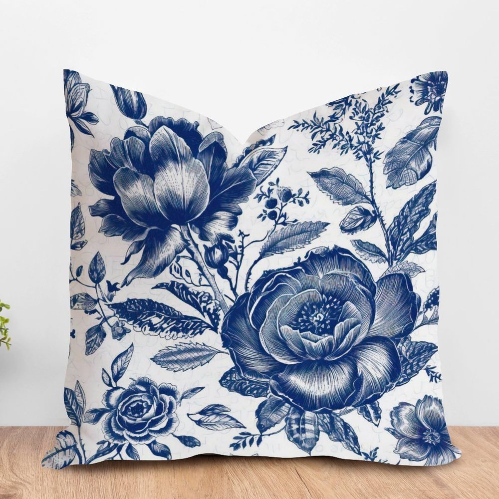 ArogGeld Indigo Blue Peony Rose Floral Sofa Pillowcase Chinoiserie Style Blue Flower Decorative Cushion Cover Oriental Toile Chinoiserie Farmhouse Accent Pillow for Sofa Couch Chair 16x16in