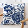 ArogGeld Indigo Blue Peony Rose Floral Sofa Pillowcase Chinoiserie Style Blue Flower Decorative Cushion Cover Oriental Toile Chinoiserie Farmhouse Accent Pillow for Sofa Couch Chair 16x16in view 3