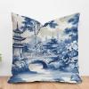 ArogGeld Chinoiserie Asian Blue Pagoda Cushion Cover Oriental Ancient China Garden Square Pillow Covers Traditional Chinese Chinoiserie Euro Sham Pillow for Living Room 26x26in White Linen view 1