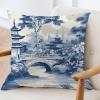 ArogGeld Chinoiserie Asian Blue Pagoda Cushion Cover Oriental Ancient China Garden Square Pillow Covers Traditional Chinese Chinoiserie Euro Sham Pillow for Living Room 26x26in White Linen view 3