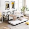 Anwick Metal Daybed with Trundle Heavy Duty Steel Slat Support Sofa Bed Twin Size Metal Frame Daybed for Bedroom Living Room, Steel Slat Support, Built-in Casters No Spring Box Needed (Black + Metal) view 1