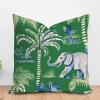 ArogGeld Green with Elephant and Donkey Sofa Pillowcase Chinoiserie Green Tree and Animal Decorative Throw Pillow Cushion Asian Scenic Chic Chinoiserie Farmhouse Check Pillow 16x16in view 1