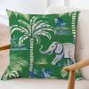 ArogGeld Green with Elephant and Donkey Sofa Pillowcase Chinoiserie Green Tree and Animal Decorative Throw Pillow Cushion Asian Scenic Chic Chinoiserie Farmhouse Check Pillow 16x16in view 3