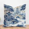 ArogGeld Japanese Chinoiserie Cushion Cover Chinoiserie Asian Blue Pagoda Throw Pillow Covers Oriental Ancient China Garden Throw Pillowcase Farmhouse Decor for Sofa Couch 16x16in White Flax view 1