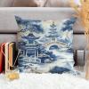 ArogGeld Japanese Chinoiserie Cushion Cover Chinoiserie Asian Blue Pagoda Throw Pillow Covers Oriental Ancient China Garden Throw Pillowcase Farmhouse Decor for Sofa Couch 16x16in White Flax view 4