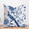 ArogGeld Blue Indigo Floral and Bird Cushion Cover Navy Blue Chinoiserie Peony Flower Square Throw Pillow Traditional Chinese Chinoiserie Euro Sham Pillow for Living Room 16x16in White Linen view 1