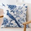 ArogGeld Blue Indigo Floral and Bird Cushion Cover Navy Blue Chinoiserie Peony Flower Square Throw Pillow Traditional Chinese Chinoiserie Euro Sham Pillow for Living Room 16x16in White Linen view 3
