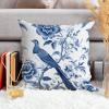 ArogGeld Blue Indigo Floral and Bird Cushion Cover Navy Blue Chinoiserie Peony Flower Square Throw Pillow Traditional Chinese Chinoiserie Euro Sham Pillow for Living Room 16x16in White Linen view 4