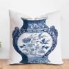 ArogGeld Blue Chinoiserie Vase Farmhouse Sofa Cushion Cover Blue and White Porcelain Oriental Garden Home Decor Cushion Covers Japanese Chinoiserie Accent Pillow 26x26in White Linen view 1