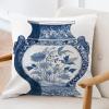 ArogGeld Blue Chinoiserie Vase Farmhouse Sofa Cushion Cover Blue and White Porcelain Oriental Garden Home Decor Cushion Covers Japanese Chinoiserie Accent Pillow 26x26in White Linen view 3