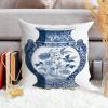 ArogGeld Blue Chinoiserie Vase Farmhouse Sofa Cushion Cover Blue and White Porcelain Oriental Garden Home Decor Cushion Covers Japanese Chinoiserie Accent Pillow 26x26in White Linen view 4