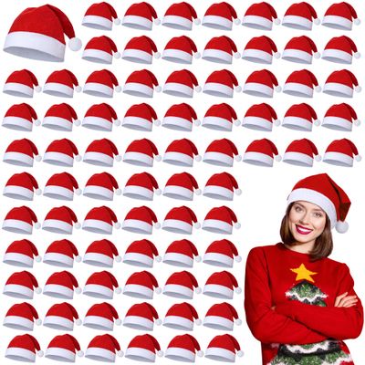 Fovths 72 Pack Santa Hat - Non-woven Christmas Hats Bulk for Adult Xmas Party Supplies, Red